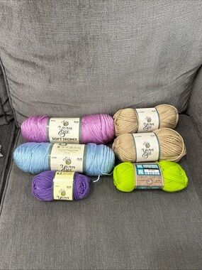 Yarn Bee Acrylic Yarn Lot Purple Blue Tan I Love This Cotton Green